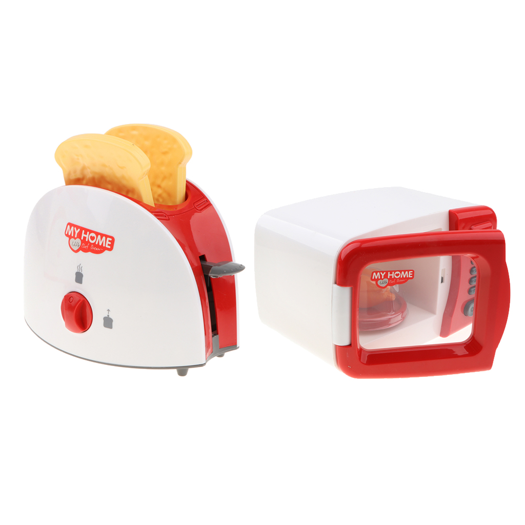 2pcs Assorted Kitchen Appliance Toys with Bread Maker & Microwave Oven Role Play Kitchen Accessories
