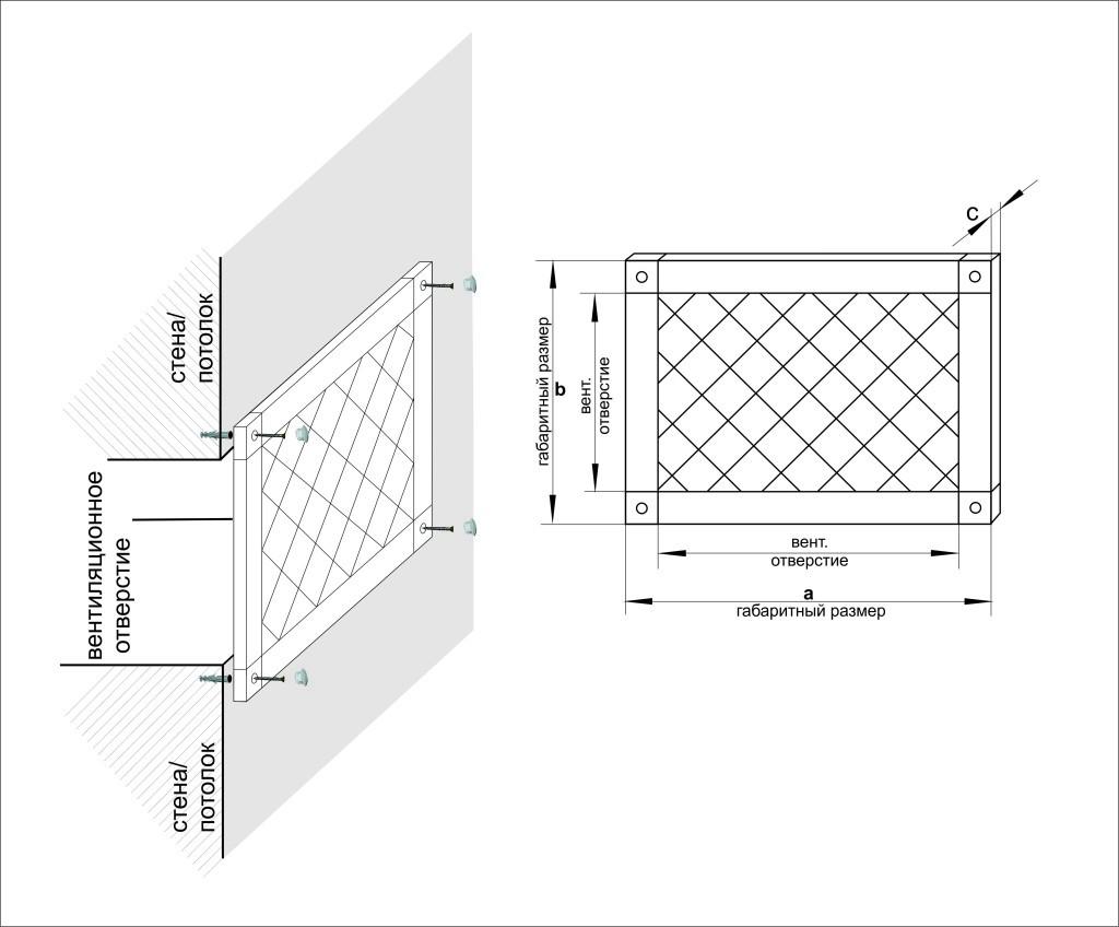 Схема монтажа вентиляционной решетки