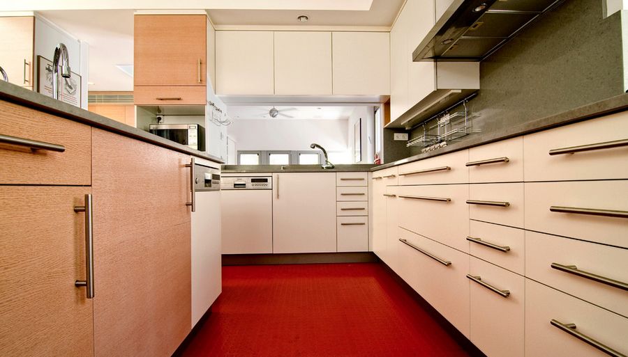 Red rubber kitchen floor
