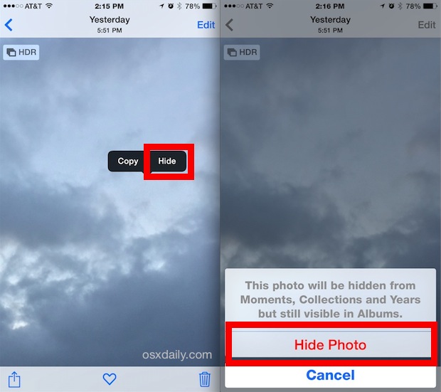 Hide photos in iOS