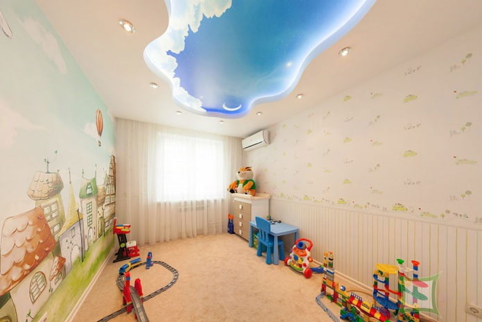 натяжной потолок-облако в детской комнате
