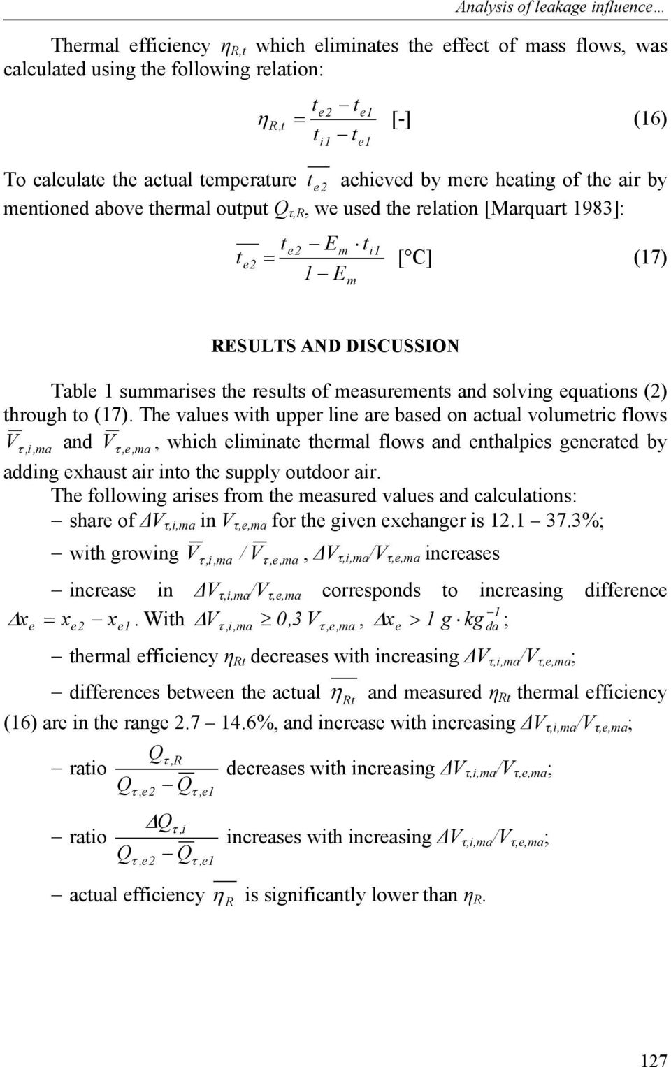 summarises the results of measurements and solving equations (2) through to (7).