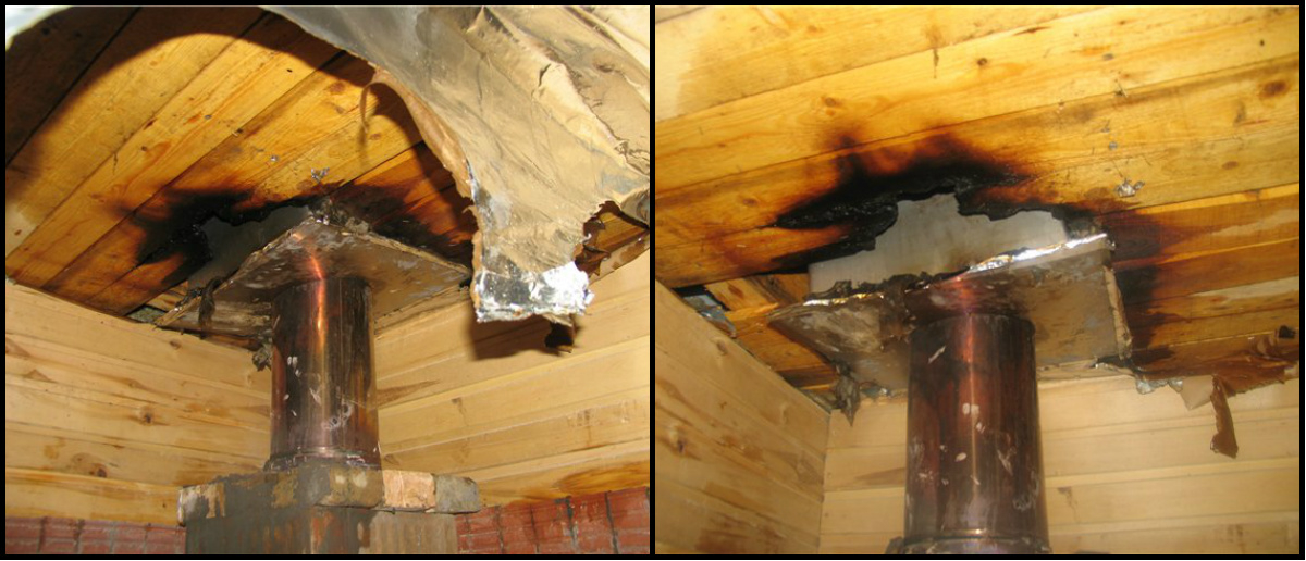 Прогоревшая изоляция. Дымоход для бани. Монтаж трубы в бане. Проход дымохода через потолок. Изоляция трубы в бане.
