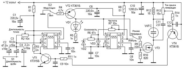 Принципиальная схема электронного генератора импульсов