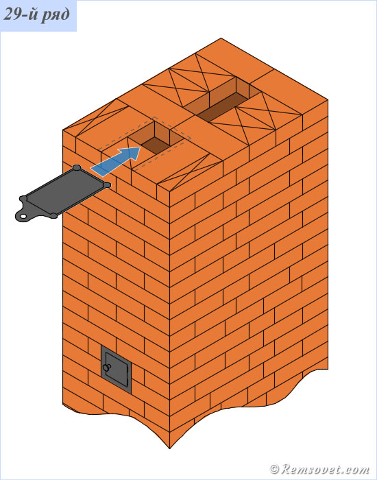 Порядовка отопительной печи ПТО-2300, 29-й ряд, установка печной задвижки