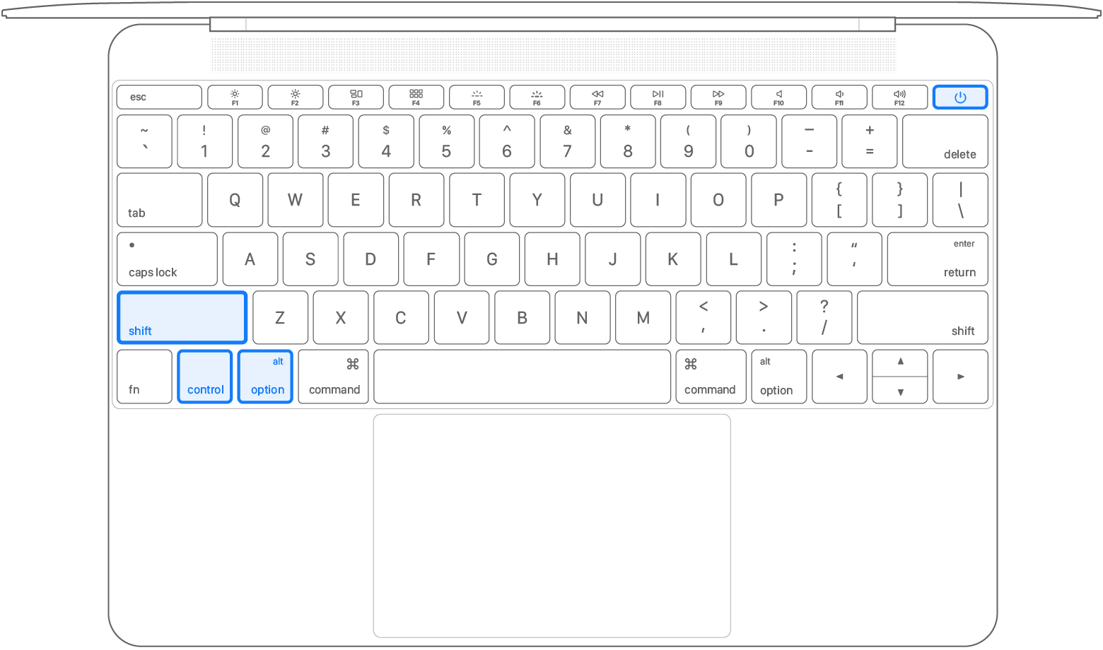 Notebook keyboard with all 4 keys pressed