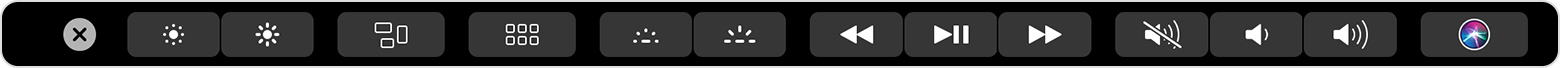 Touch Bar showing the additional options available when you expand the control strip.