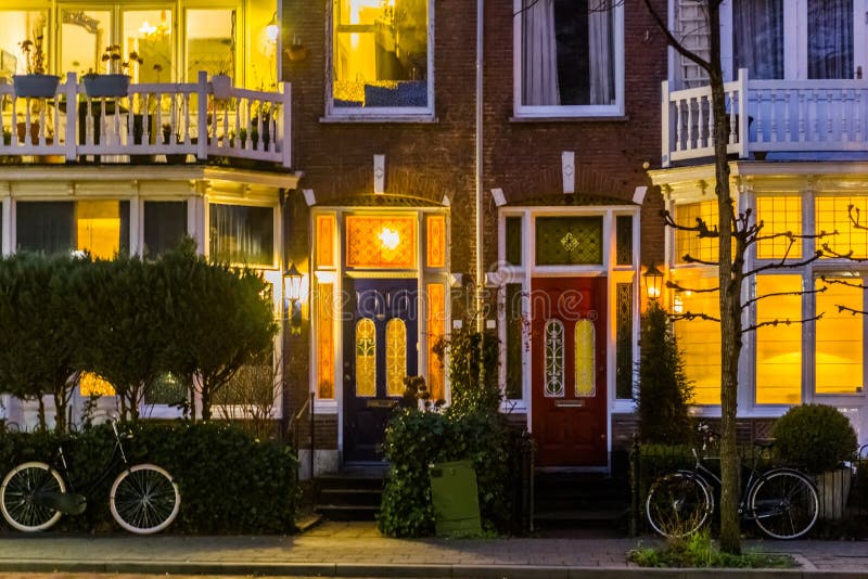 Beautiful and luxurious terraced houses in the city streets, Classic dutch Architecture stock photography