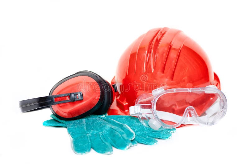 Construction worker safety protection gear and accessories stock photo