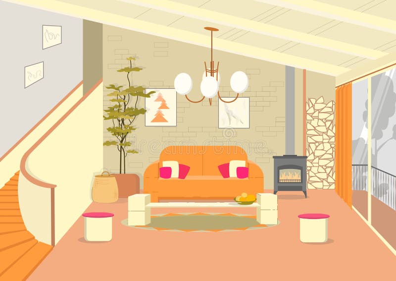 Energetic Loft Style Designer Eclectic Living Room stock illustration