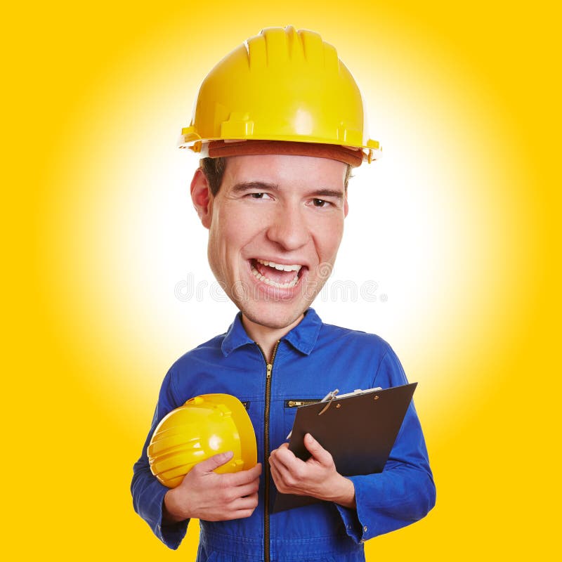 Funny construction worker with helmet stock photography