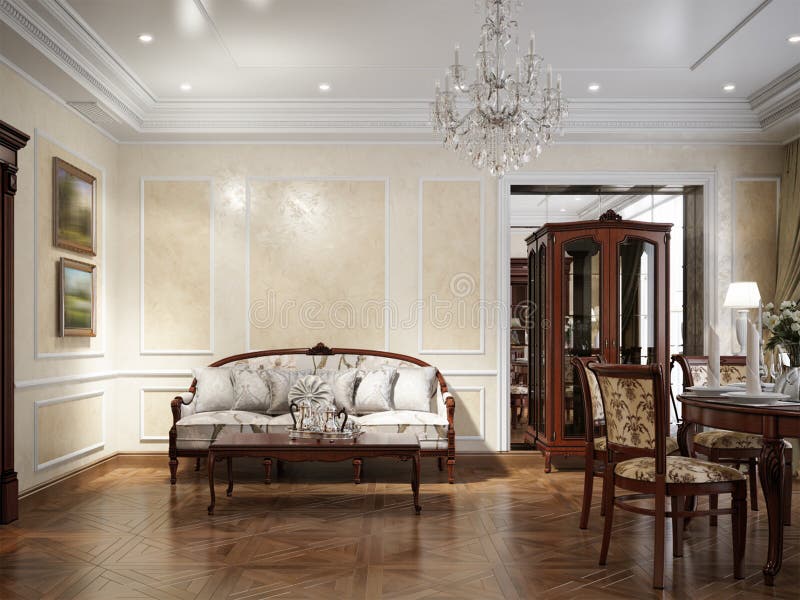 Luxury living room interior design in classic style stock photo