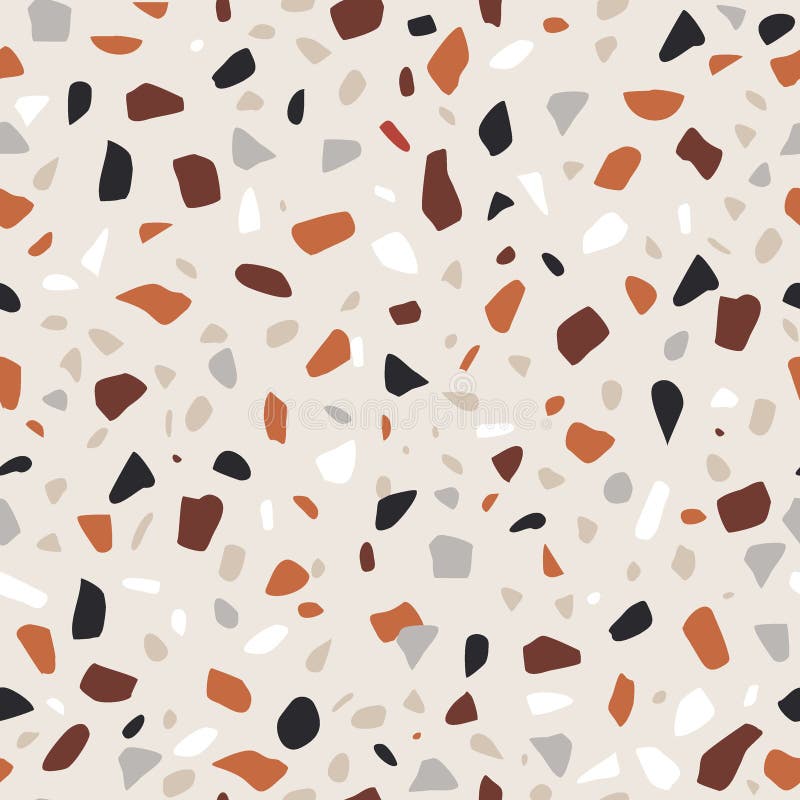 Modern terrazzo seamless pattern. Decorative granite stone texture. Hand crafted repeating tile design in natural. Colours for branding, textile, scrapbooking vector illustration