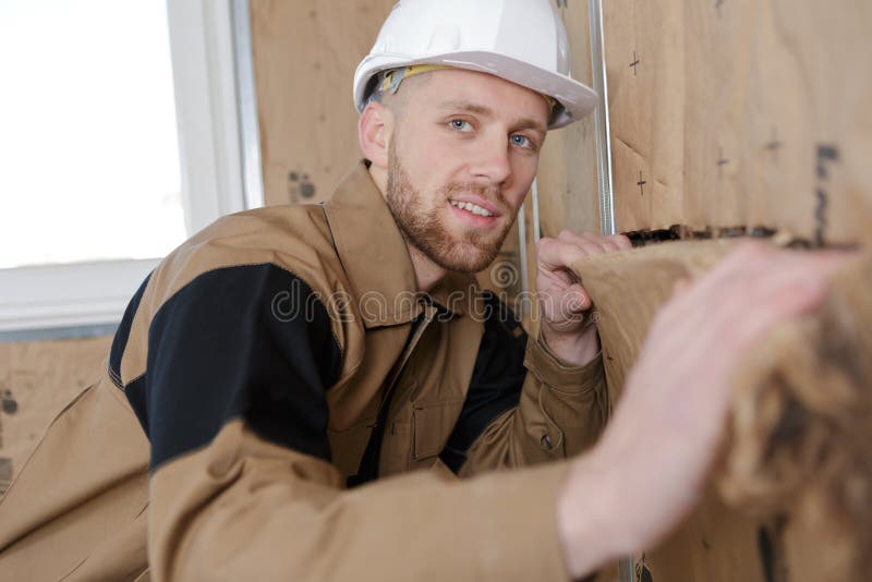 Thermal insulation house wall install royalty free stock images
