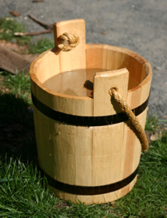 Wooden buckets (Kiulu), are used in the sauna.