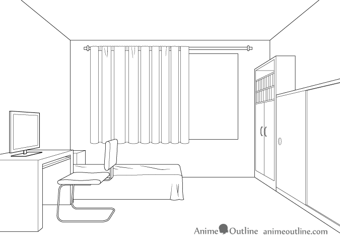 One point perspective room drawing