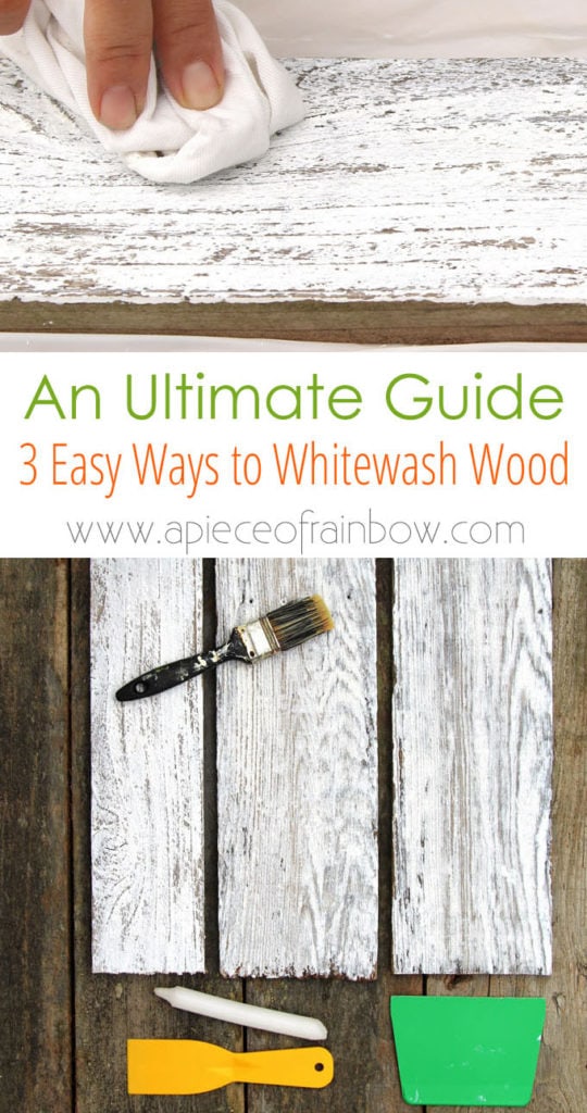 Easy tutorial & video on how to whitewash wood to create beautiful farmhouse white washed floor, shiplap wall & furniture on pine, pallet or reclaimed wood!